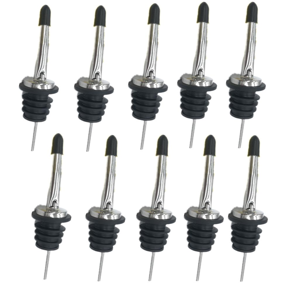 Loopunk Silver And Black Pourer For Bottles, 10 Pieces Stainless Steel Conical Spout Liquor Pourer Bottle Pourer Stopper With Caps, Wine, Oil, Cocktails, Juice, Etc