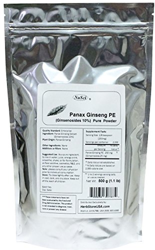 NuSci Panax Ginseng Extract Powder, Standardized 10% Ginsenosides, Energy & Vitality (500 Grams (1.1 lb))