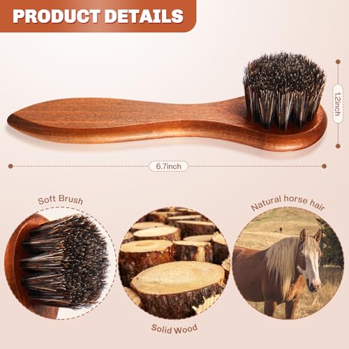 Image of 4 Pcs Horsehair Shine Shoes Brush Kit Polish Dauber Applicators Cleaning Leather Shoes Boots Care Brushes Suede Cleaner Brush with Microfiber Shoe Cloth(Brown Handle B)