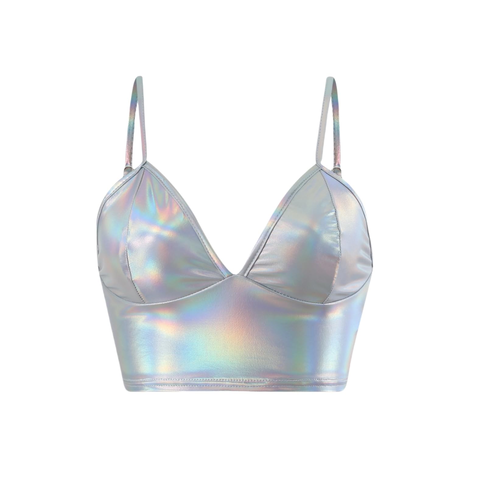 Top Corto Metallizzato Lucido Senza Maniche – Canottiera Elegante In Similpelle PU, Anni '70 E '80, Vestibilità Slim, Per Serate, Discoteca E Feste