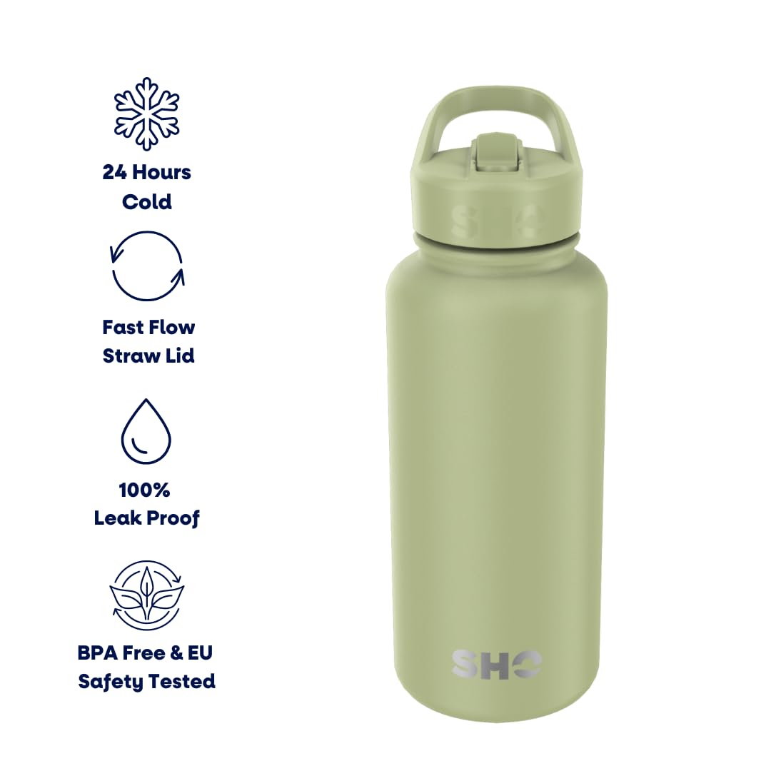SHO Guzzler Water Bottle with Straw Lid, Leakproof, Dishwasher Safe, BPA Free, No Sweat - Image 2