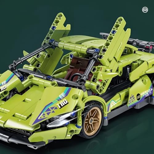 Image of Cyberpunk Green Supercar Building Blocks Set, Racing Car Construction Model Kit, STEM Learning Toy, Collectible Sports Car Building Bricks for Boys, Girls & Adults