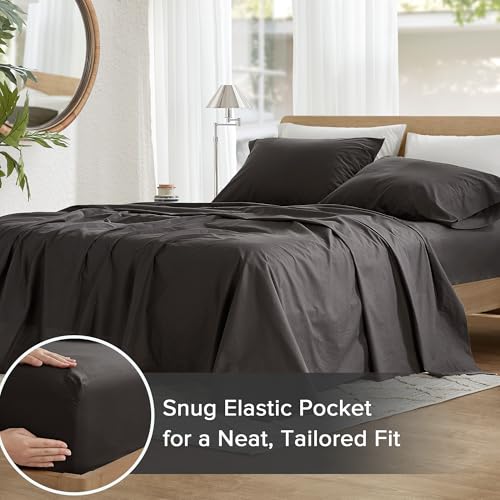 Comfort Spaces 100% Cotton Sheets Queen, Breathable, Ultra Soft Cotton Sheets, Naturally Cool Cotton Bed Sheets with 14" Elastic Pocket Fits up to 16" Mattress, All Season Sheet Set, Black 4 Piece