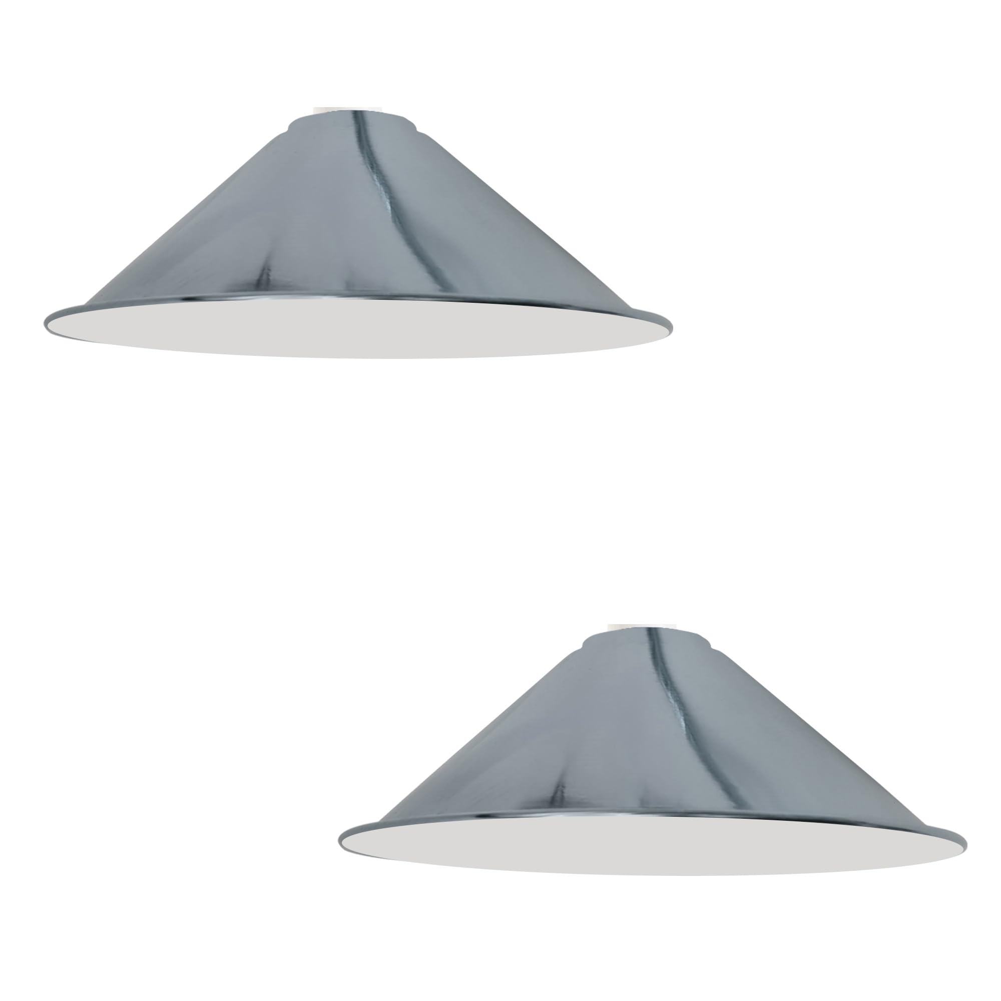 DC VOLTAGE 2 Pack Modern Ceiling Lamp Shade Chrome Metal Cone Shape Pendant Light E27 Base Hanging Light Fixture for Bedroom Hallway Office Café Restaurant