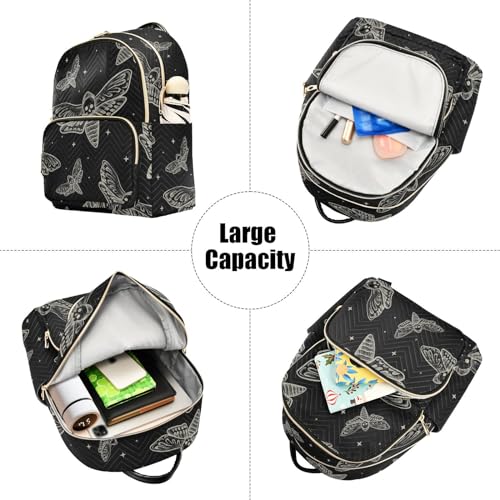 Image of Mini Backpack Gothic Skull Butterfly Moth Fashion Backpack Purse for Women,Handbag Shoulder Bag Casual Daypack, Ladies Gift for College Work (S)