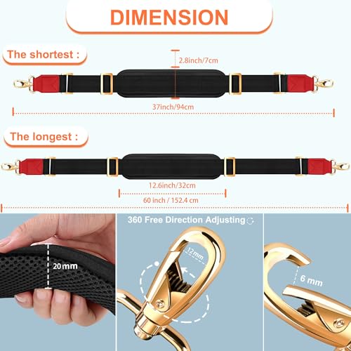 Image of ZINZ 60 inch Universal Bag Strap with Ultra-thick Fixed Breathable Pad Adjustable Heavy-duty Shoulder Strap for Laptop bag Crossbody Luggage Gym Bag Camera Bag and more -Black Red