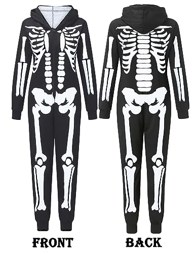 CYCLAMEN Skeleton Halloween Costume for Adults Couples Skeleton Onesie Jumpsuit Pajamas with Hood Family, for Women, L - image 4