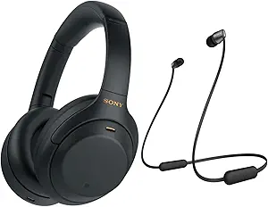 Sony WH-1000XM4 Wireless Bluetooth Noise Canceling Over-Ear Headphones (Black) with in-Ear Wireless Headphones Bundle - Portable, Long-Lasting Battery, Quick Charge, (2 Items)