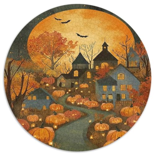 Puzzle de 1000 piezas redondo: Aldea de Calabazas para adultos