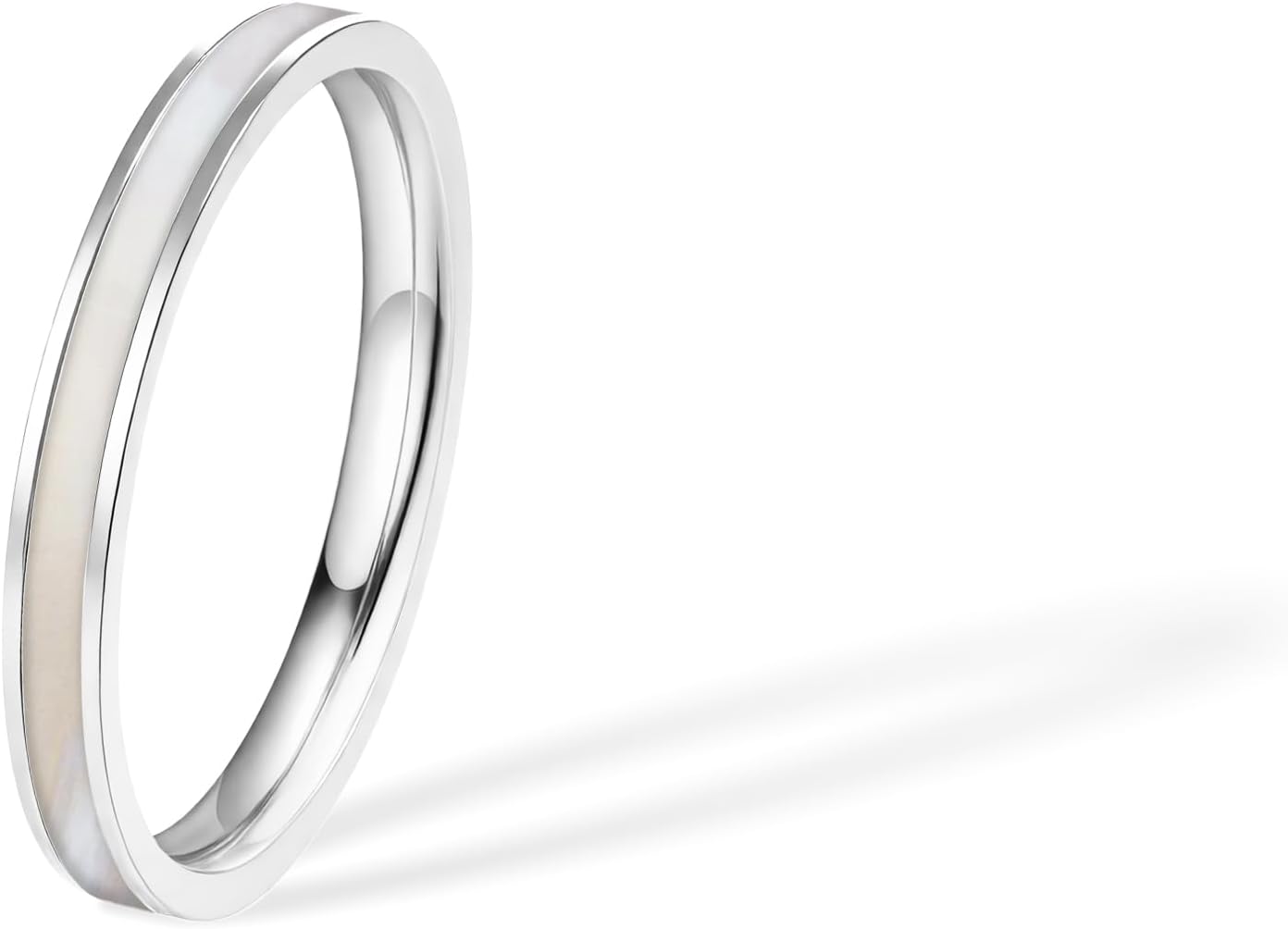 2mm Mother of Pearl Inlay Wedding Band, Gold Titanium Ring for Women Men, Comfort Fit Stackble Rings