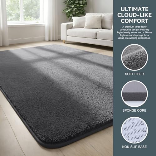 Homaxy Moderner Teppich Wohnzimmer 120x160 cm Kuscheliger Flauschig Weich waschbar Teppiche Anti-Rutsch Unterseite Kurzflor Matte fürs Flur, Kinderzimmer, Schlafzimmer, Dunkelgrau