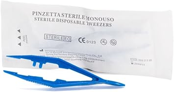 Pinzette Monouso In Plastica Sterili - Confezione Da 50 Pezzi, Punta Dritta, 12.5 Cm