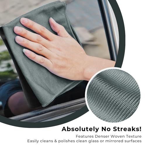 Image of Microfiber Glass & Window Cleaning Cloths | 400 GSM Thick, Lint-Free & Streak-Free Towels for Mirror, Car, Kitchen & Home | 40 x 40 cm | Grey | Pack of 4