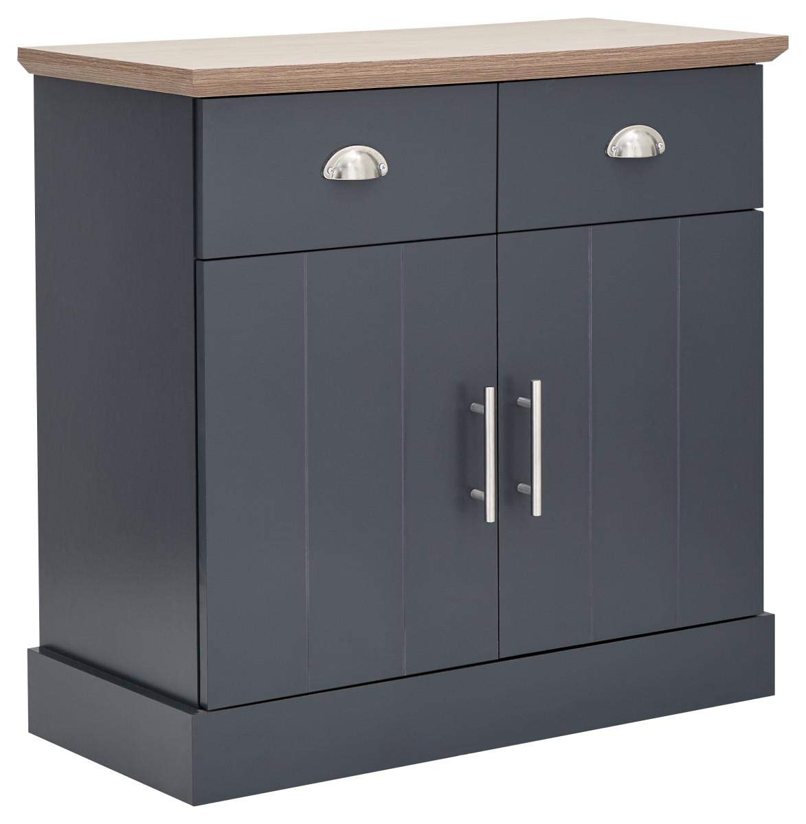 GFW Kendal Slate Blue and Oak Compact Sideboard, 2 Door 2 Drawer Storage Cabinet, Country Style Living Room and Dining Room Furniture