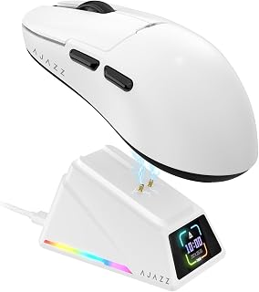 A.JAZZ AJ159APEX 8Khz Wireless Gaming Mouse Ultralight 56g with Magnetic Screen Charging Dock 42000DPI PAW3950 Sensor Tri Mode BT/2.4Ghz/Type-c Wired Programmable for Esport FPS PC Mac Gamer(White)