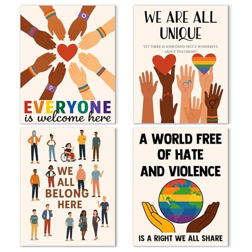 Noaleviax Pride Wall Art Poster Set - LGBTQ Pride Theme Wall Decor, Diversity Gay Queer Lesbian Pictures Wall Art for Classroom Bathroom Home Office Cabin Decor, 8x10 Unframed, Set of 4