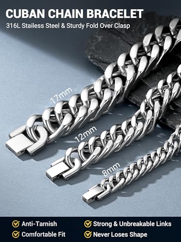 Image of PROSTEEL Bracelets for Men Cuban Link Mens Bracelet Stainless Steel, 14K Gold Plated /Silver /Black, 6 /8 /12 /17mm Width, 7.5 inch /8.3 inch /9 inch Length with Gift Box