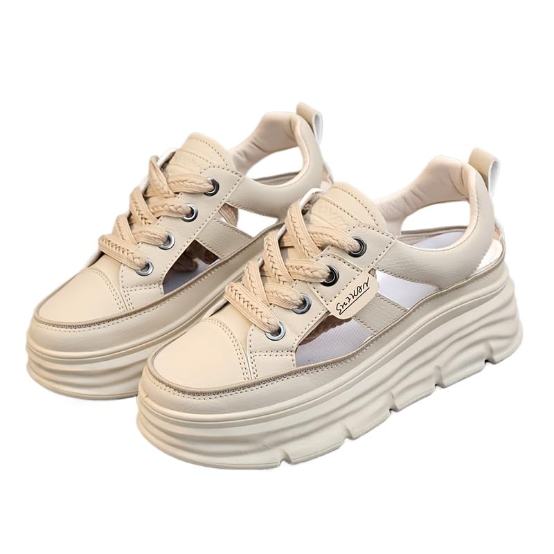 Women's Breathable Sneakers - Casual Lace-Up Platform Shoes Sandals