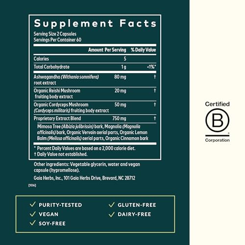 Gaia Herbs Adrenal Health Nightly Restore - Herbal Supplement with Ashwagandha, Magnolia Bark, Cordyceps, Lemon Balm & More* - 120 Vegan Liquid Phyto-Capsules (60 Servings) - Image 4