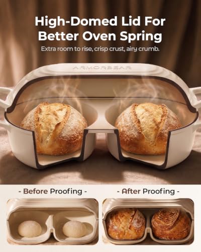 Image of Sourdough Bread Baking Kit with Double Loaf Cast Iron Bread Pan, White | Bakes two mini loaves at once with banneton proofing baskets included