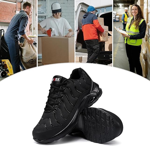 Image of LARNMERN Cushioned Steel Toe Shoes for Men Safety Toe Tennis Sneakers | Breathable ASTM Wide Toe Lightweight Puncture Proof Fashional Style Comfort Slip Resistant