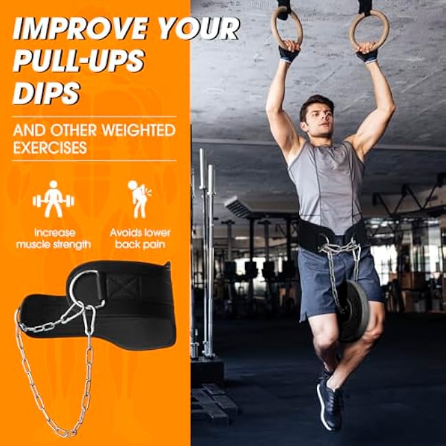 Dip Belt for Weightlifting, Weight Belt with Chain for Pullup, Squats and Dips, Weighted Pull Up Belt With Comfortable Waist Support for Men & Women,440lb Weight Capacity