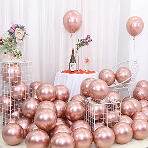 Rose Gold Balloon Metallic Balloons 100 PCS 10 Inch Rose Gold Latex Balloons for Birthday Engagement Wedding Baby Shower Festival Party Decorations Rose Gold with Balloon Knotter EXGOX Cover