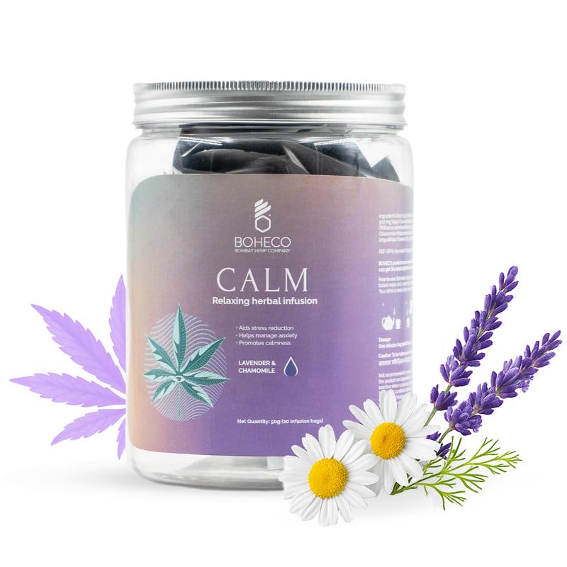 BOHECO Calm Herbal Infusion Tea Bags, Tea for Stress Relief with Vijaya Leaf, Ashwagandha, Chamomile, Lavender, and Tulsi, Promotes Mental Calmness and Emotional Balance, 20 Non-Plastic Bags, 50g