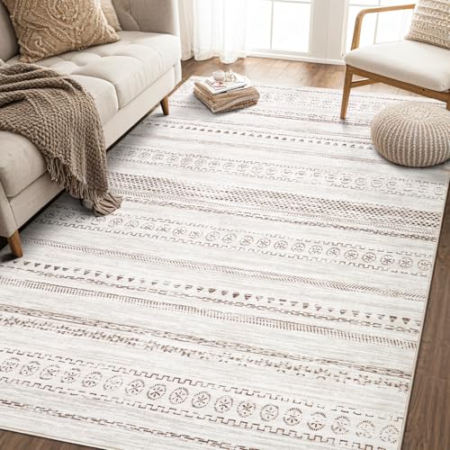 Tapete decorativo 5x7 geométrico boho marrón lavable miniatura 6