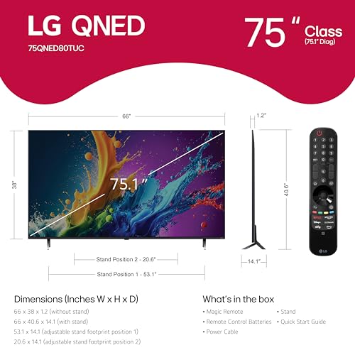 Image of LG 75-Inch Class QNED80T Series LED Smart TV 4K Processor Flat Screen with Magic Remote AI-Powered with Alexa Built-in (75QNED80TUC, 2024)