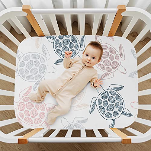 Image of Sea Turtles Fitted Crib Sheet for Girls and Boys, Soft Breathable for Standard Crib & Toddler Bed Mattress, 27 x 39 in