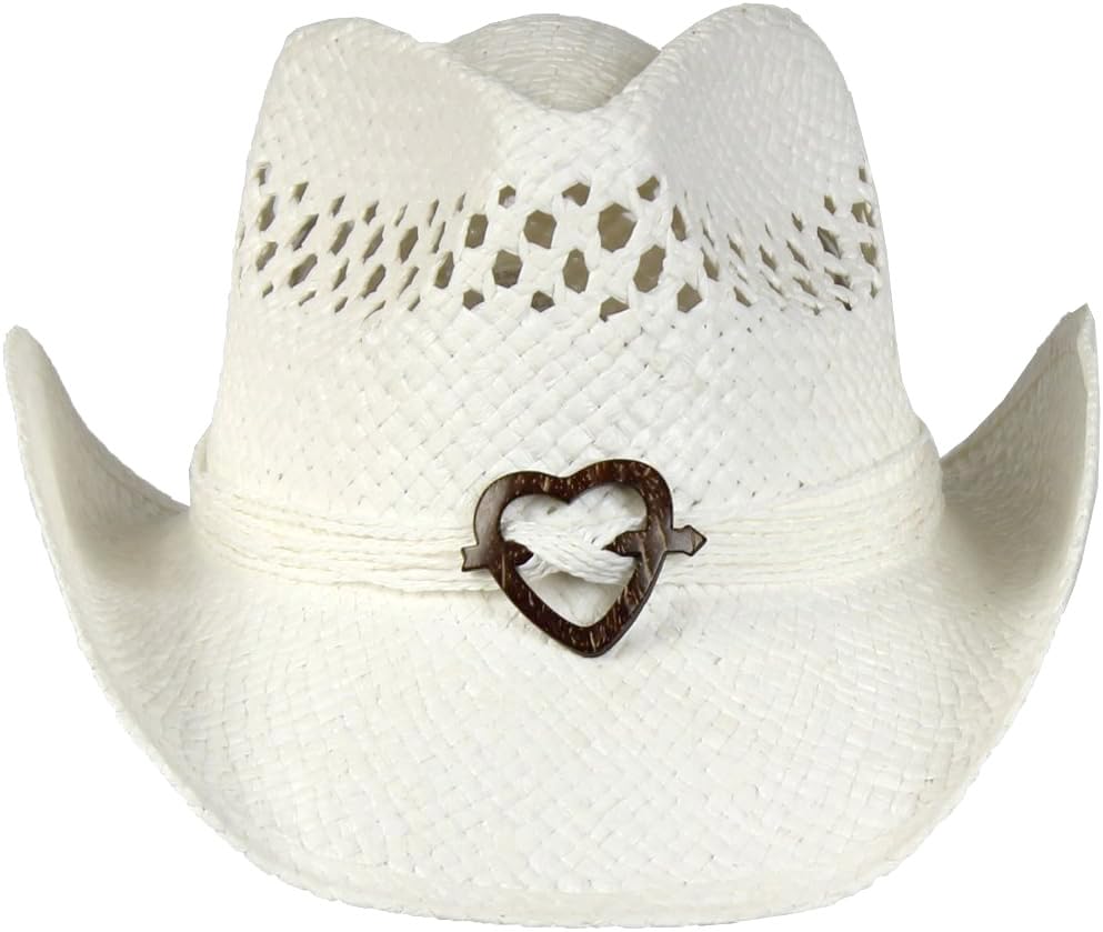 Image of TOVOSO Straw Cowboy Hat for Women with Beaded Trim and Shapeable Brim