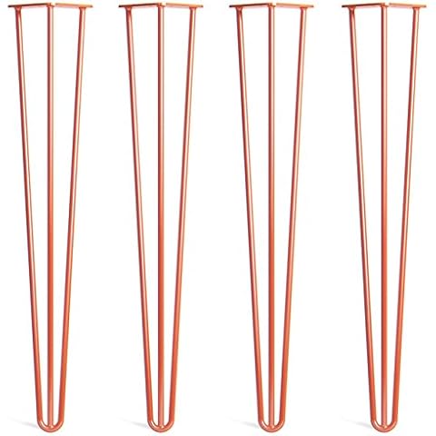 [HLC] 4 x Heavy Duty Hairpin Table Legs – Superior Double Weld Steel Construction with Free Screws, Build Guide & Protector Feet, Worth $10! – 16" to 40", All Finishes, 1/2" [28", 3 Rod, Orange] Cover