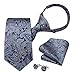 HISDERN Navy Blue Ties for Men Pre-tied Adjustable Paisley Woven Necktie Handkerchief Combo Wedding Business Formal Tie