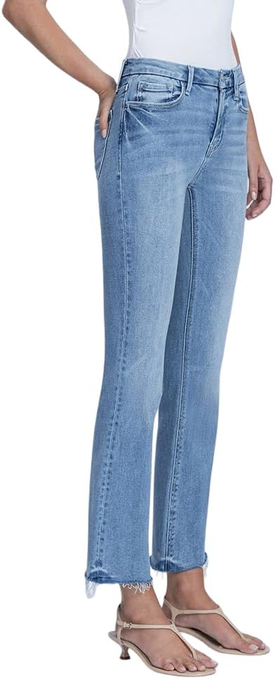 VERVET Women's Bella High Rise Frayed Hem Kick Flare Leg Jeans