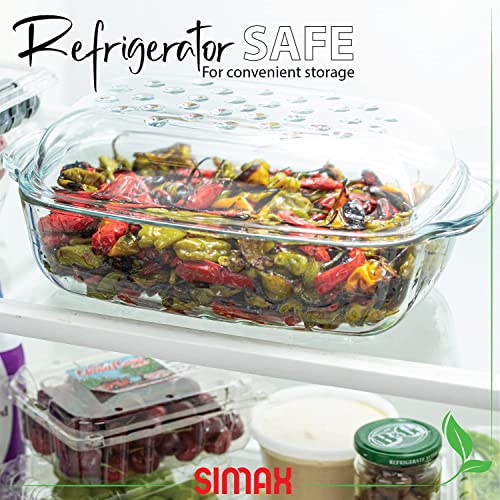Simax Clear Glass Rectangle Roaster Pan With Lid, Raised Ridges For Fat Free Cooking, Durable Borosilicate Glass, Microwave And Dishwasher Safe, Made In Europe, 3 Qt Oblong Baking Dish #TOP6