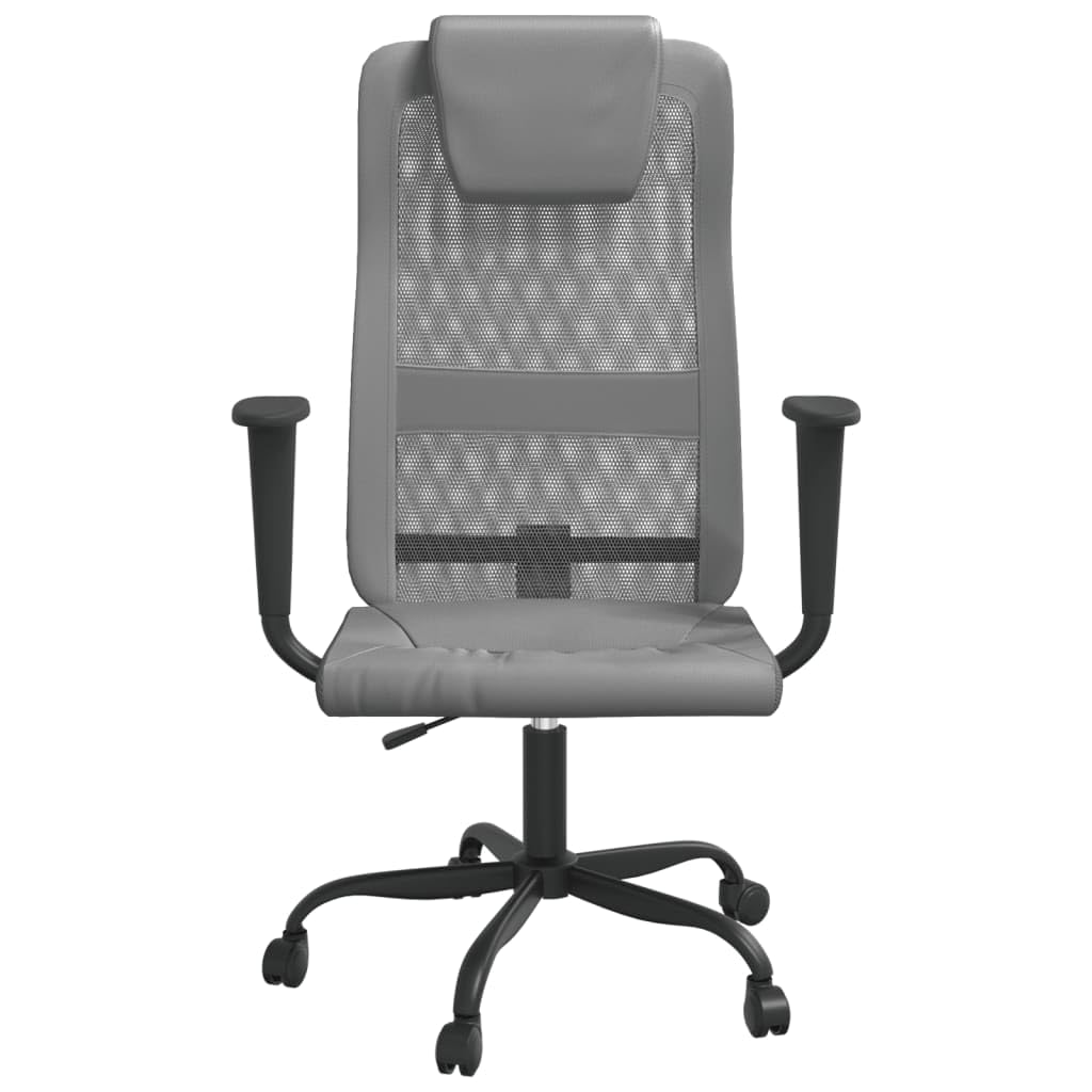 Silla de escritorio ergonómica gris con respaldo de malla y ruedas, silla de oficina regulable en altura con malla transpirable y piel sintética, giratoria y robusta para el lugar de trabajo