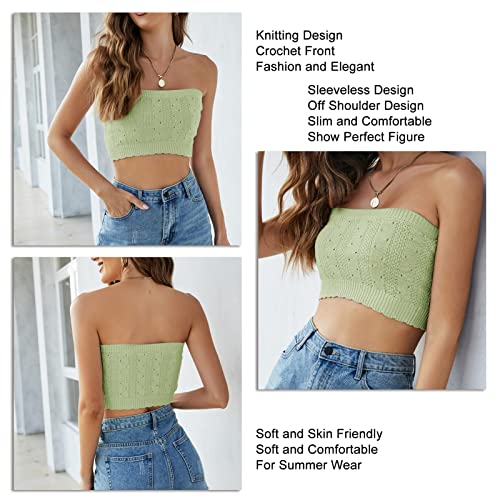 EBTOOLS Colete feminino tomara-que-caia curto de crochê liso sem alças, Verde, M