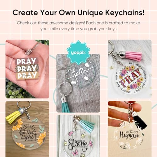 Image of YOPPIX 140 PCS Acrylic Keychain Blank Set, Faith Double-Sided UV DTF Stickers Acrylic Keychain Making Kits for Vinyl DIY Craft Project