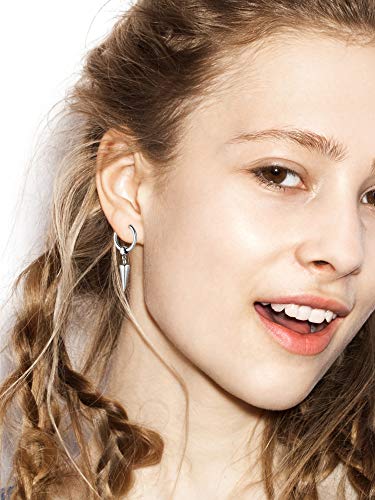 12 Pieces Hoop Dangle Earrings For Men, Women Stainless Steel Hinged Hoop Earrings Long Chain Pendant Earrings (Silver) #TOP3
