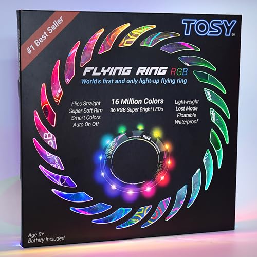 TOSY Anel voador de 16 milhões de cores RGB LED, super brilhante, modo perdido, iluminação automática, resistente à água, Frisbee leve, presente de aniversário, Páscoa para menino/menina/menino