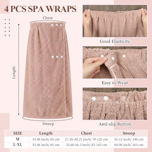 Image of Tigeen 4 Pcs Spa Wrap Towel Wrap for Women Spa Robe with Adjustable Closure Elastic Top Lightweight Wraps for Bath Shower (Taupe,M)