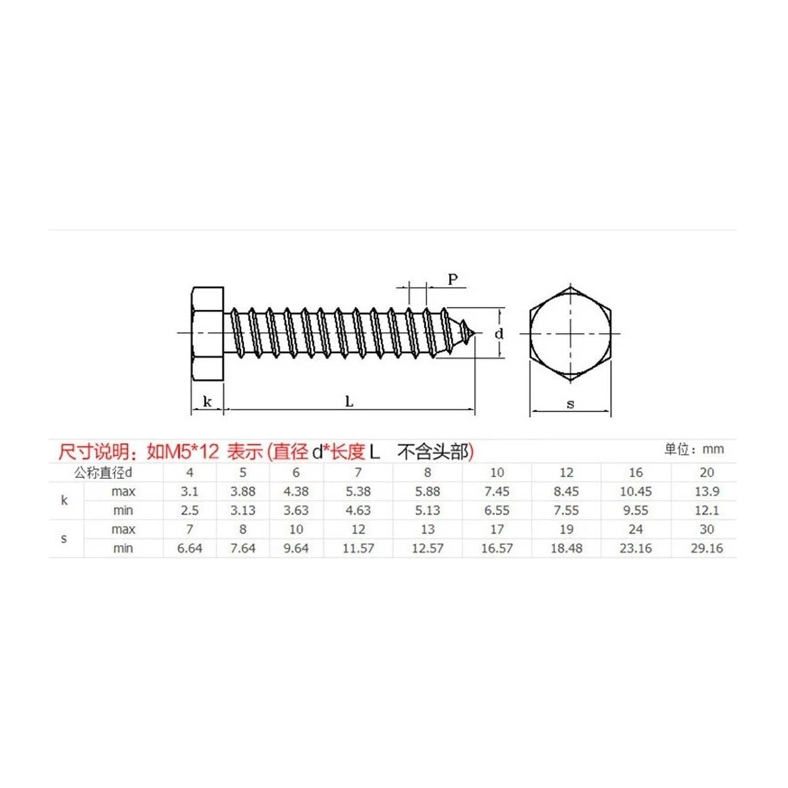 Wkręt do drewna sześciokątny M12 Inox 304 A2 DIN571