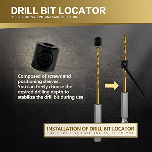 Csoom Titanium Twist Drill Bit Set, 10 Pcs Of 1/8” Twist Drill Bits With 1 Extra Drill Locator, High Speed, For Steel, Wood, Plastic Etc. #TOP4