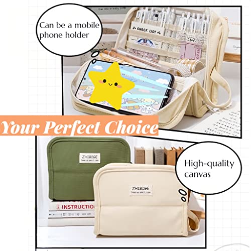 Image of Large Capacity Pencil Pen Case with 9 Compartments Multi-Slot Durable Pencil Bag Pouch Box Organizer Cases Easy Grip Handle Aesthetic School Supply for Teen Girls Students Adults (Green)