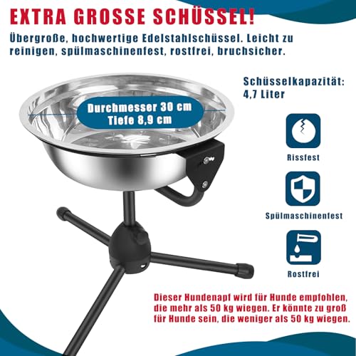 Vexong Elevated Dog Bowl with Adjustable Metal Stand,Extra Large Size for Dogs Heavier Than 100 lbs,1.24 Gal 4.7 Liter, Stainless Steel Dog Food Bowl Height Adjustable Non-Slip Raised Dog Bowl Set by Vexong - Image 3