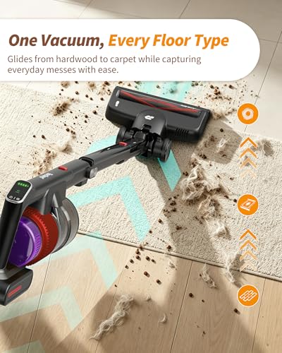 Image of ElecKeys 650W Cordless Vacuum Cleaner for Home, Pet Hair & Hardwood Floors, 55KPa Lightweight Vacuum Cleaners with 65 Mins Runtime, Self-Standing, Foldable Tube, Charging Dock & Anti-Tangle Brush