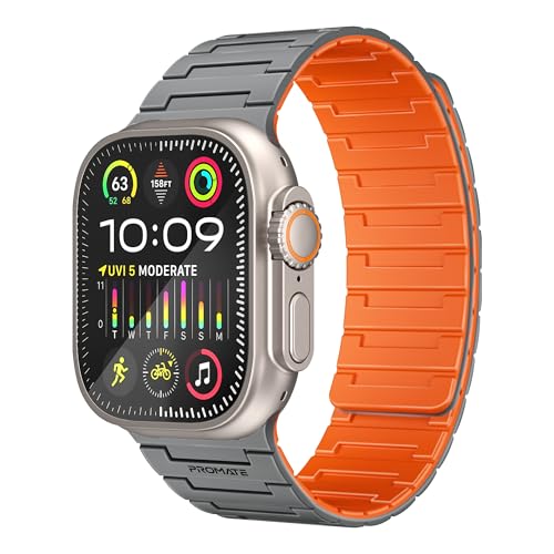 Promate Premium Magnetic Silicone Watch Band Powerful N52+ Magnets Scratch-Resistant UV-coated silicone Compatible with All Apple Watch Sizes and Series Including Ultra MagBand-MS