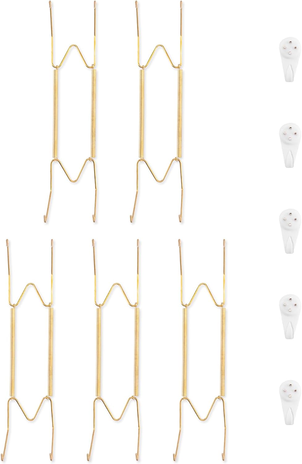 5 Pack Plate Hangers for The Wall, Suitable for 10-12 inch Art Plate, Stainless Steel Invisible Heavy Duty Wire Plate Holder with Wall Hooks, Plate Hangers for Displaying Plates, Platter, Dish, Gold