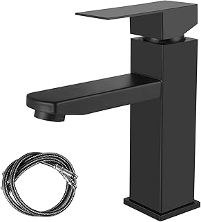 Basin Mixer Taps Matte Black, Water Mixer Faucet Hot& Cold Water Mixing Tap Bathroom Basin Faucet Standard Hoses Hot and Cold with Single Lever 6.9in/17.5cm